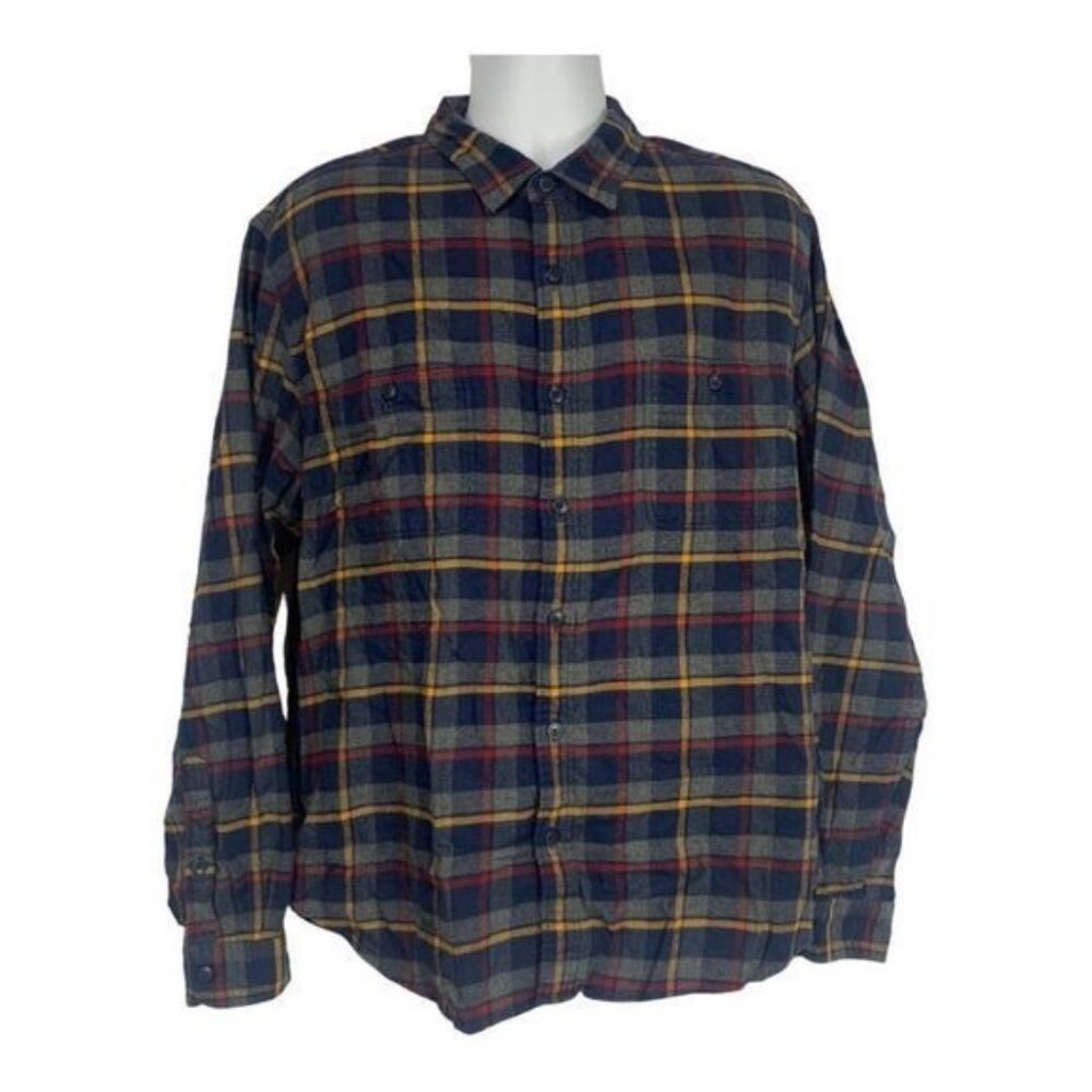 J.Crew Mens Flannel Plaid Button-Up Shirt XL Navy/Red/Yellow